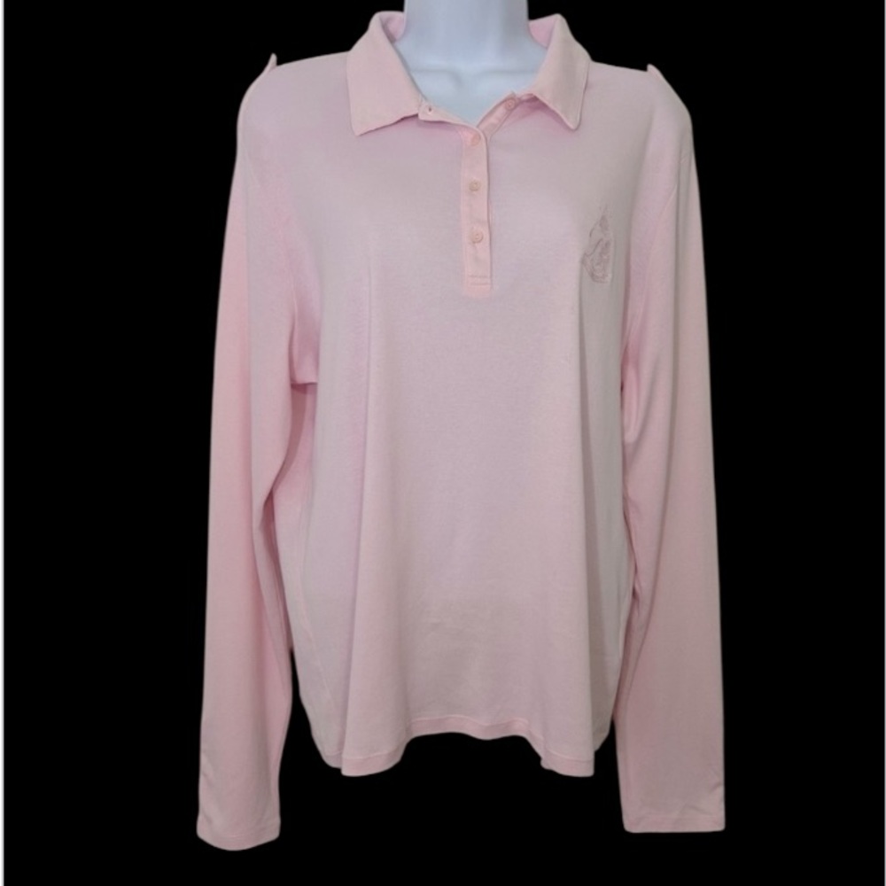 Faconnable Women’s XLarge Light Pink Long Sleeve Golf Polo Shirt